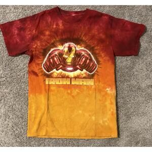 Iron Man Universal Studios Tie-Dye Promotional Movie T-Shirt Red Orange Tie-Dye